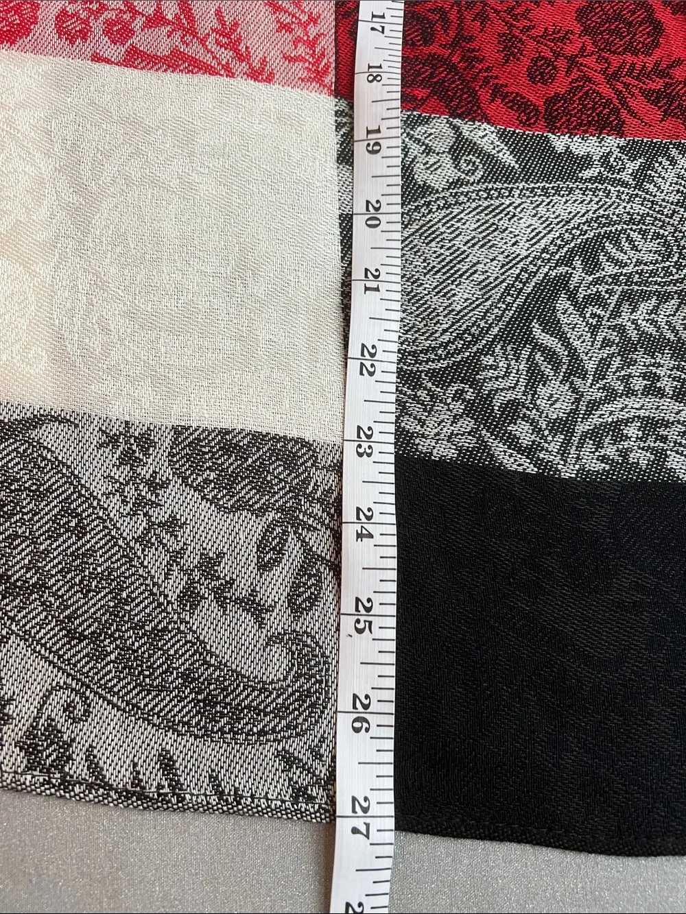 pashmina | Black, White, Red & Green Paisley Patch Scarf Wrap Sz 76” L x 27” W